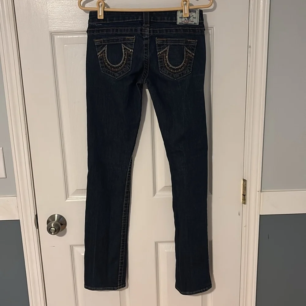 True religion straight leg jeans low rise cotton blend dark blue 5 pockets sz 26 - Picture 4 of 14